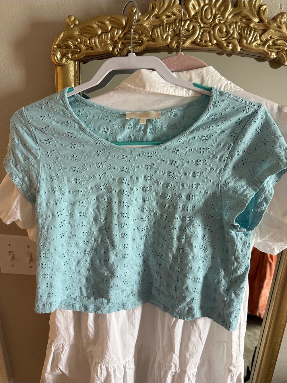LoveShackFancy Light Blue Eyelet Crop Top